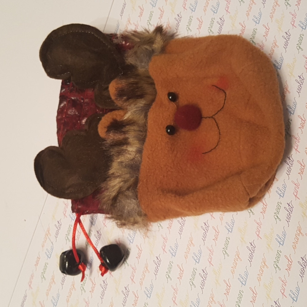 🎅🏼2/15$ Moose Christmas Bag Christmas Sock 6"x6" In. (Red/Brown)
